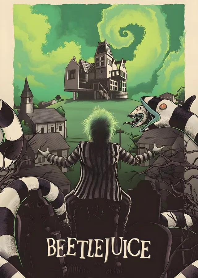 Beetlejuice: Lanetli Konak metal tablo