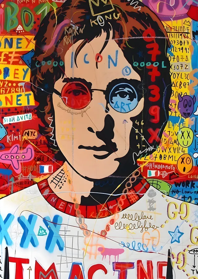 John Lennon: Imagine - Kırmızılı Mavi Gözlük metal tablo