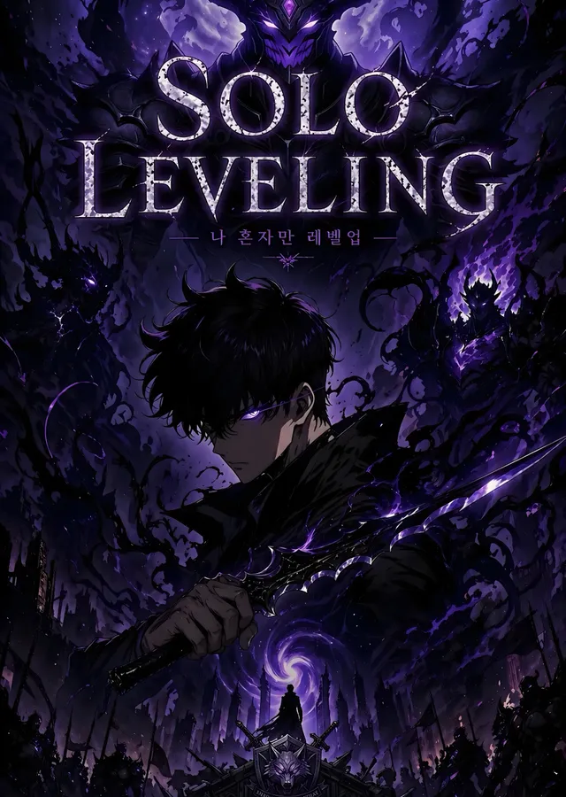 Solo Leveling - Mor Kılıçlı Anime Karakter metal tablo