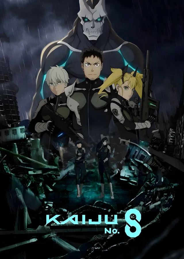 Kaiju No. 8 - Gri İskelet Figürü ve Askerler metal tablo