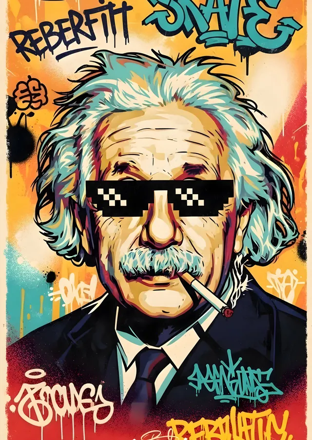 Einstein: Grafiti Pop Art Portre metal tablo