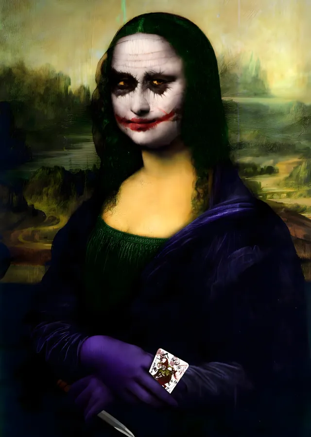 Joker Mona Lisa: Kaos ve Sanatın Dansı metal tablo