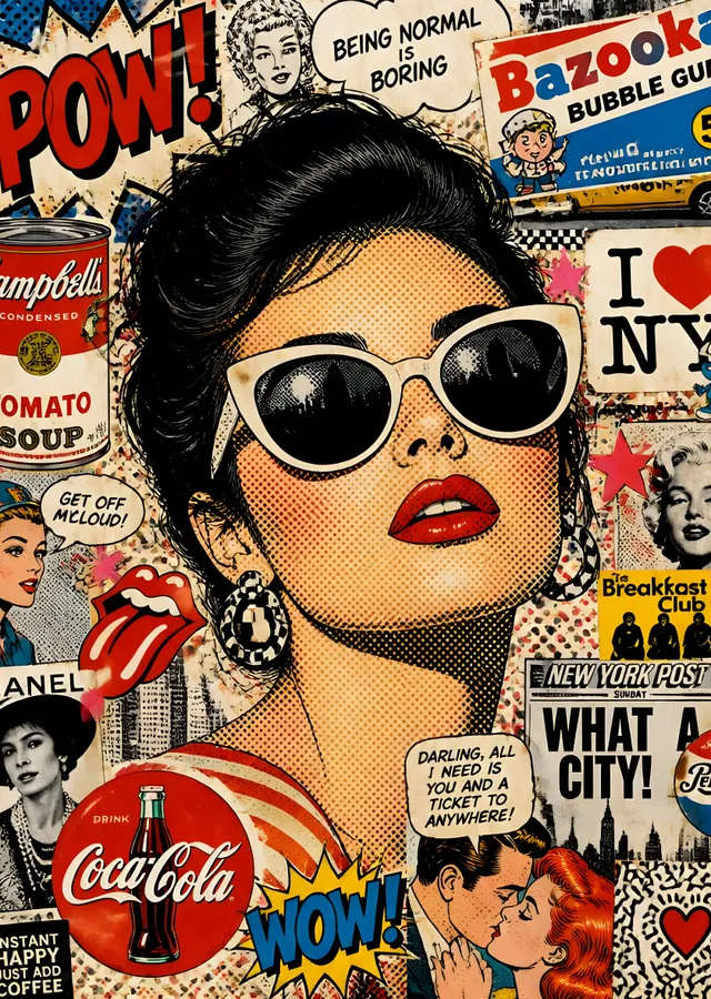 Pop Art Kız: Vintage Kolaj metal tablo