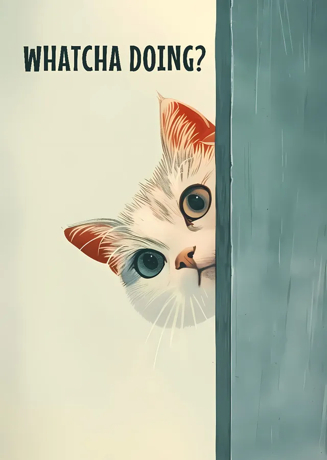 Whatcha Doing? Meraklı Kedi metal tablo