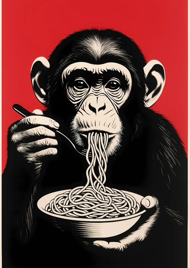 Spagetti Yiyen Maymun metal tablo