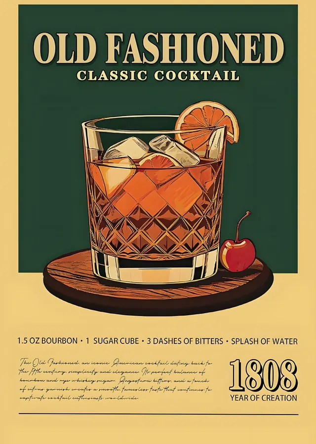 Old Fashioned Klasik Kokteyl metal tablo