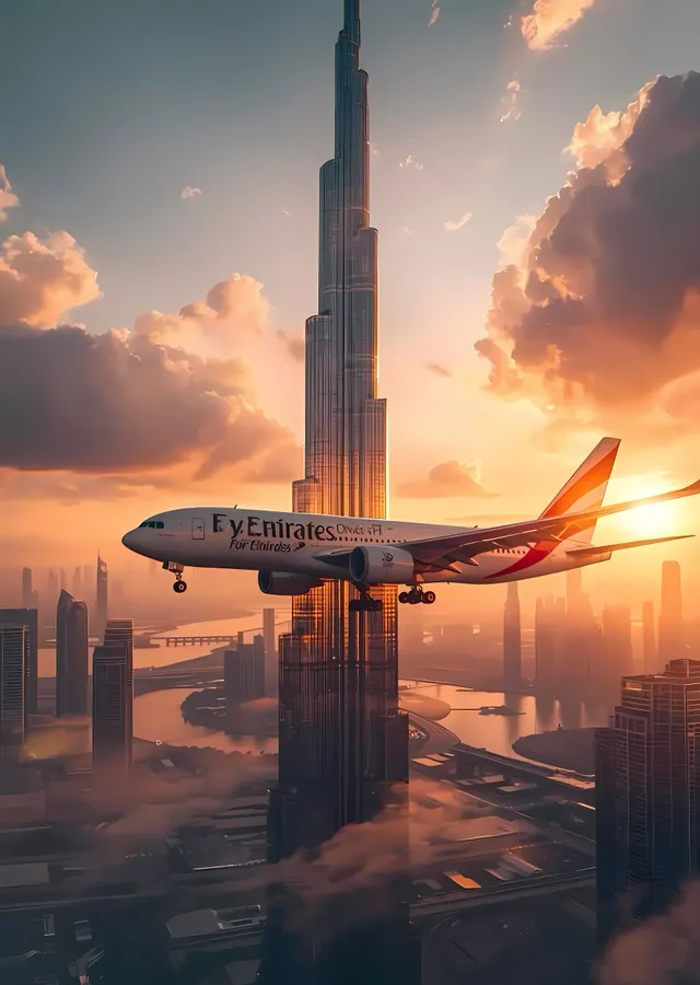 Emirates: Burj Khalifa'nın Üzerinden Uçuş metal tablo