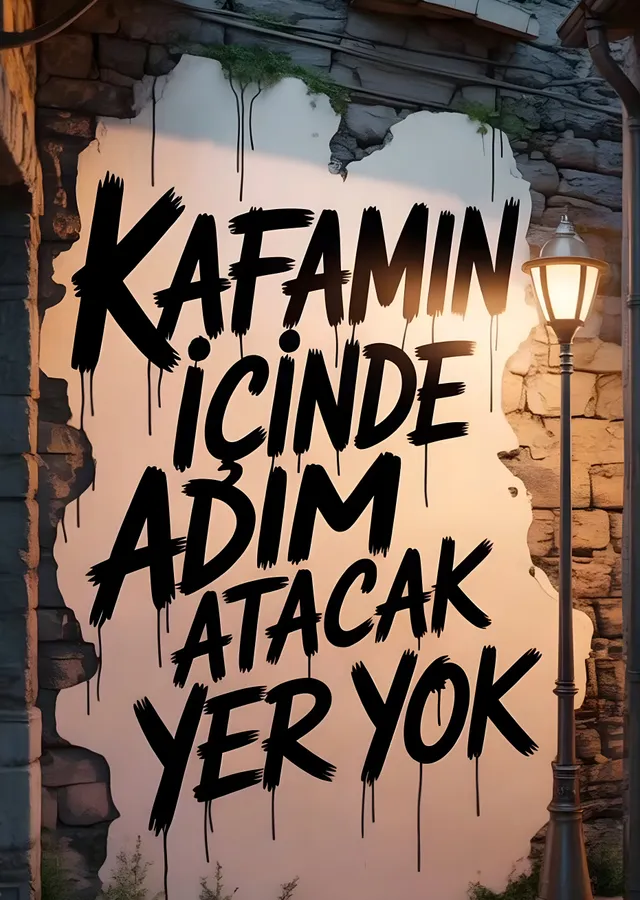 Kafamın İçinde Adım Atacak Yer Yok metal tablo