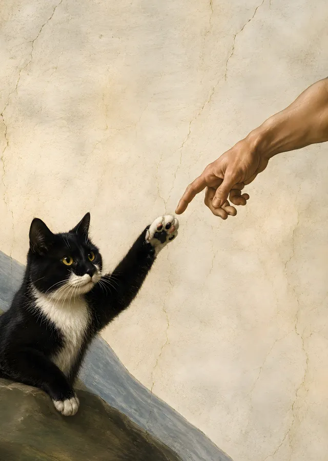 Adem'in Yaratılışı: Kedi Versiyonu metal tablo