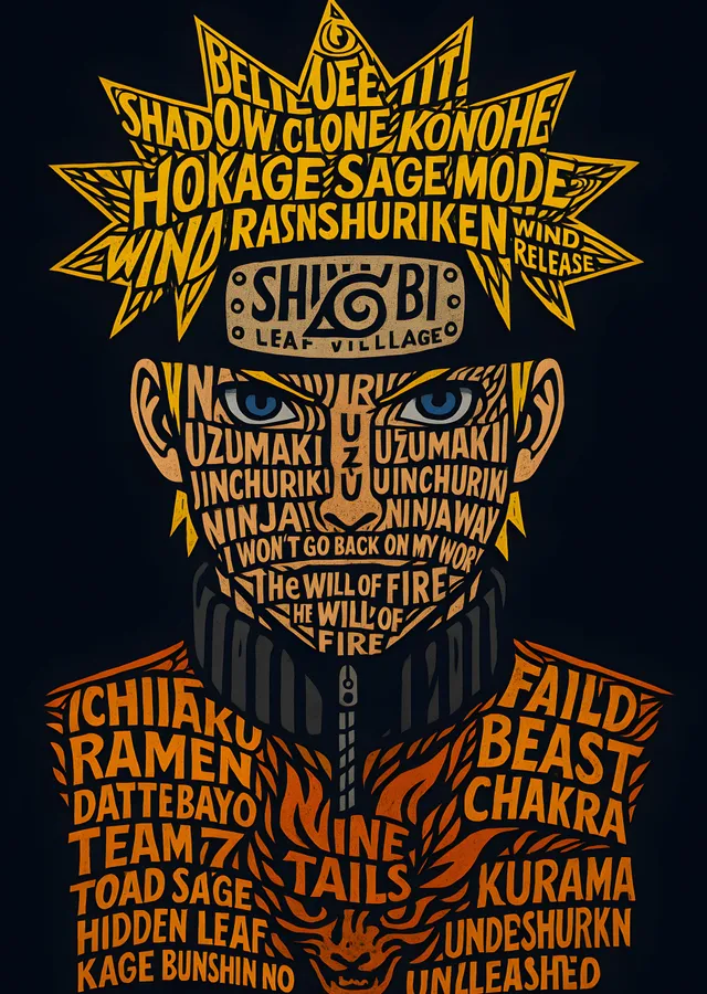 Naruto Uzumaki: Typography Art metal tablo