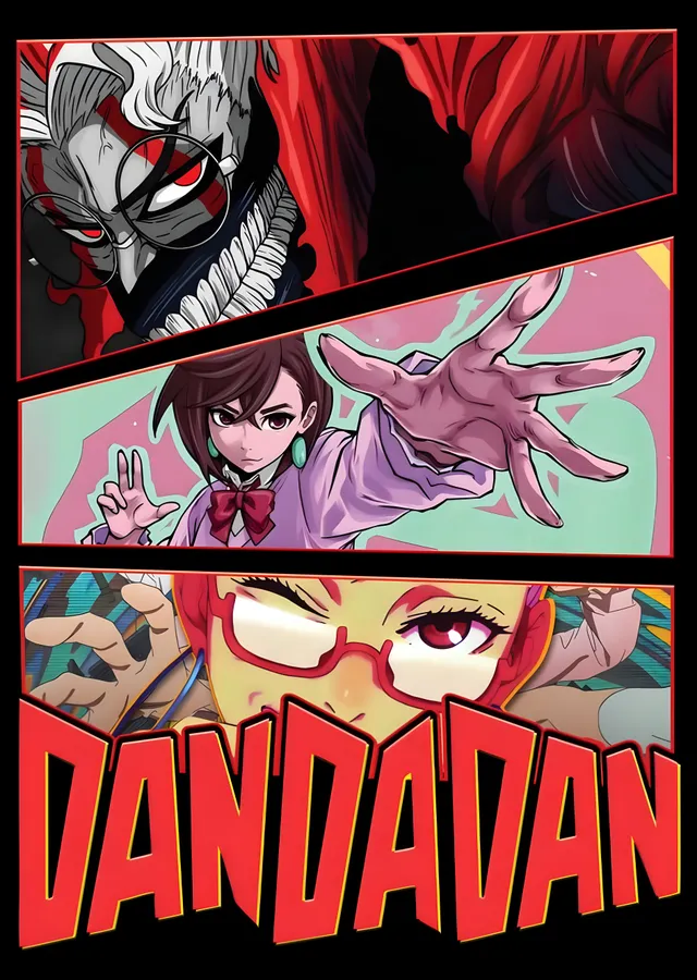 Kırmızı Çerçeveli Anime Karakterleri Poster - Dandadan metal tablo