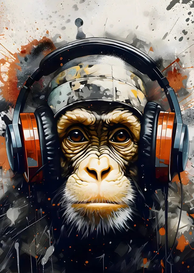 DJ Maymun: Kulaklıklı metal tablo
