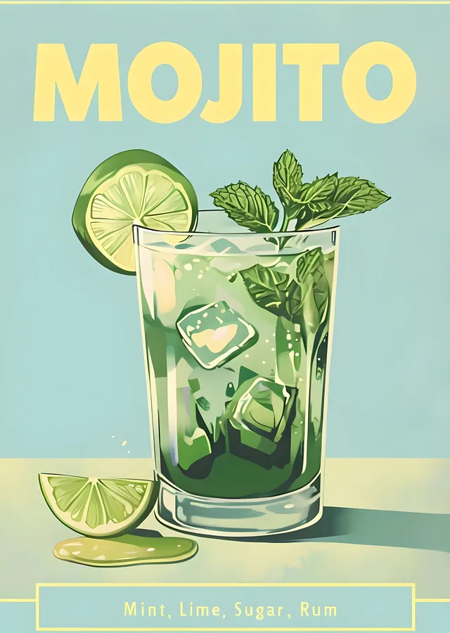 Mojito: Nane, Limon, Şeker, Rum metal tablo