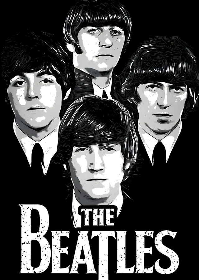 The Beatles: Siyah Beyaz metal tablo