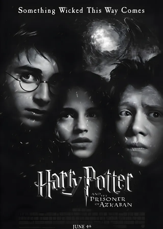 Harry Potter and the Prisoner of Azkaban - Siyah Beyaz Üçlü metal tablo