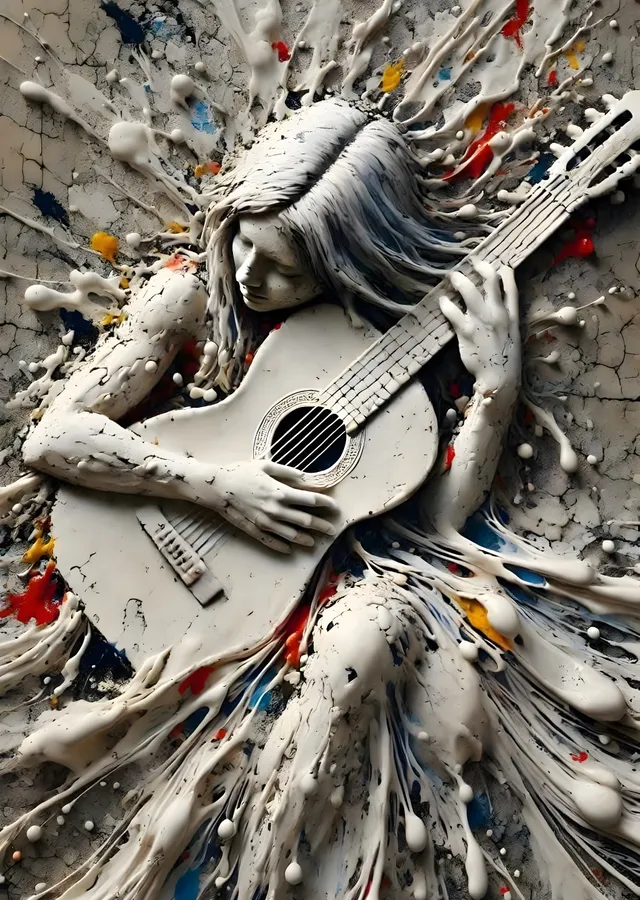 Gitar Çalan Kadın metal tablo