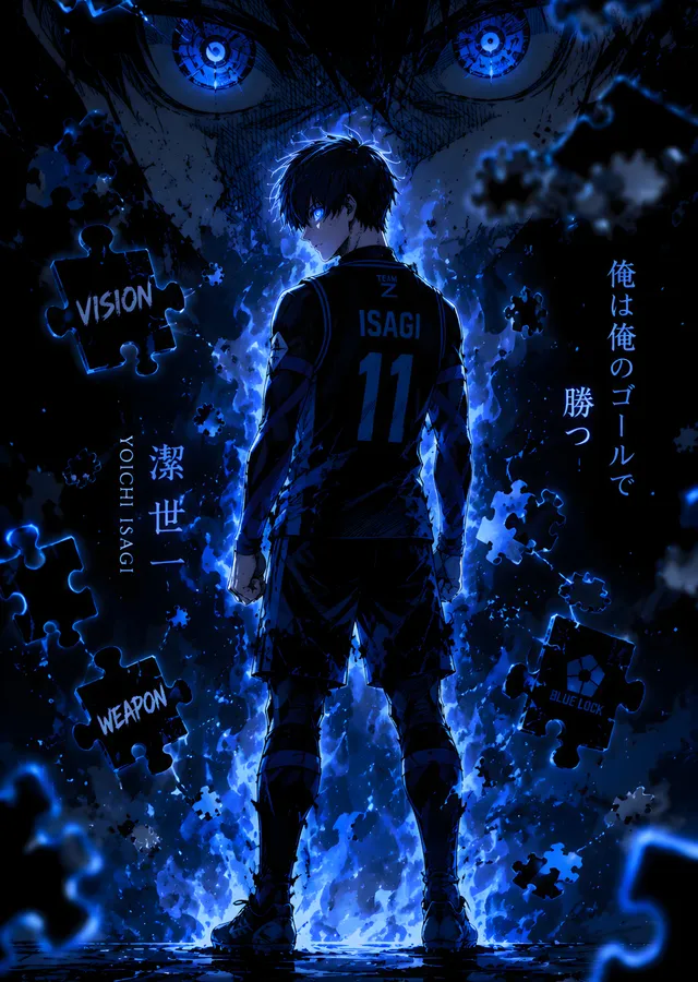 Blue Lock: Isagi Yoichi - Mavi Alevli Puzzle Parçaları metal tablo