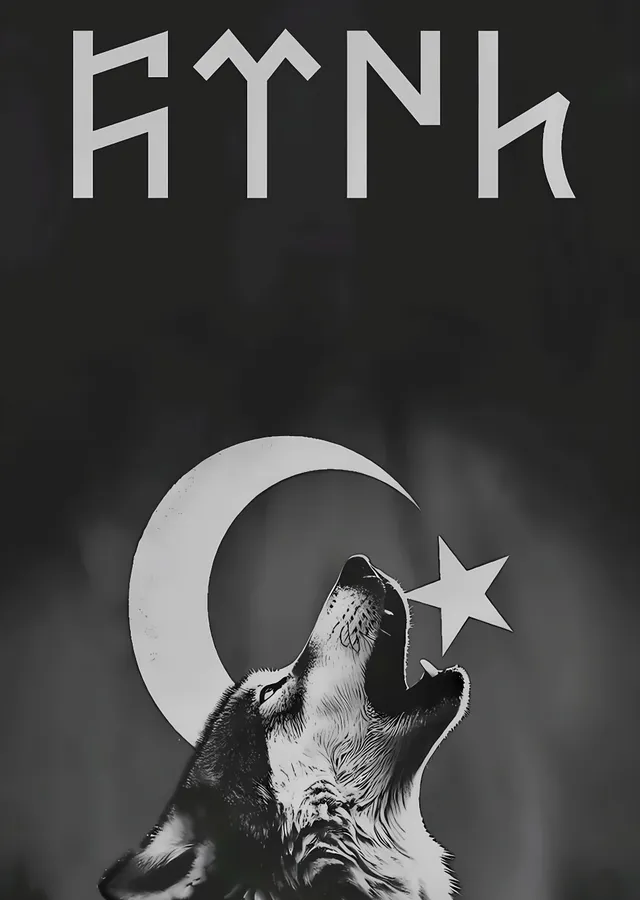 Siyah Fondaki Kurt ve Ay Yıldız metal tablo