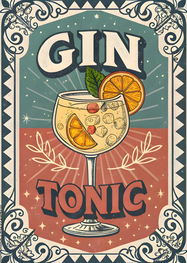 Gin Tonic Retro metal tablo