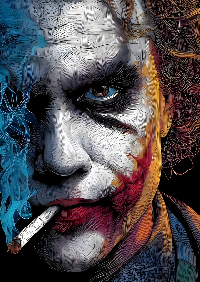 Joker - Çizgili Yüz İfadeli Sigara İçen metal tablo