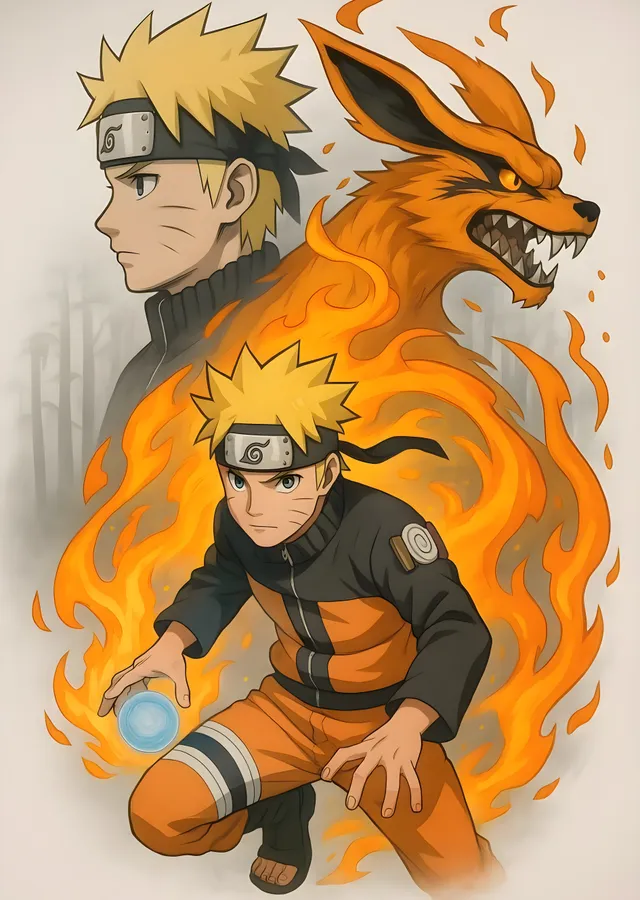 Naruto ve Kurama: Alev Chakrası metal tablo
