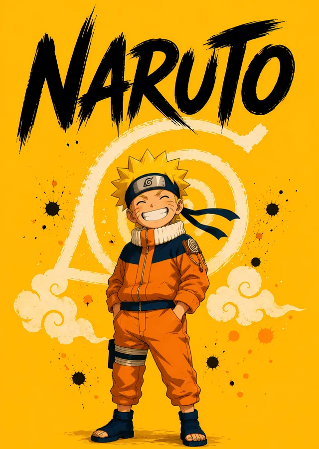 Naruto Uzumaki - Sarı Fonlu Naruto metal tablo