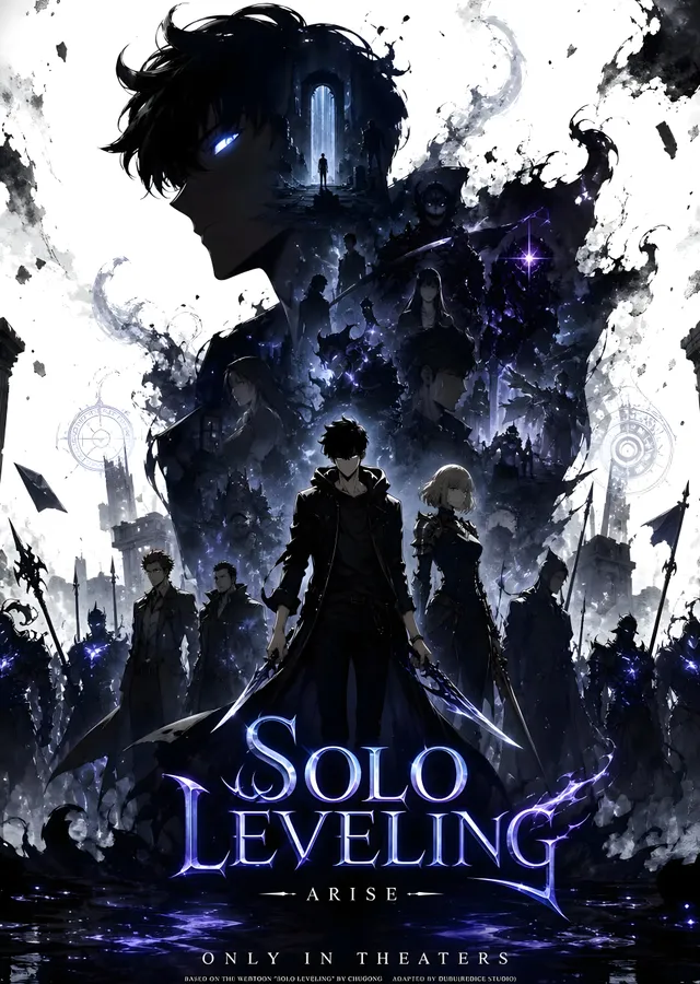 Siyah ve Mavi Tonlarında Çizilmiş Solo Leveling: Arise metal tablo