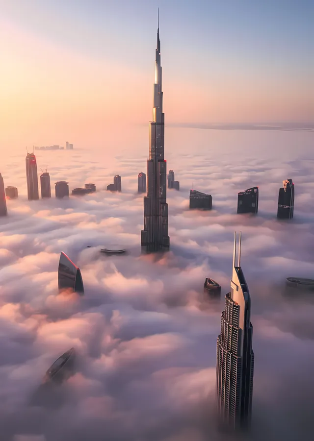 Burj Khalifa: Sislerin Üzerinde Dubai metal tablo