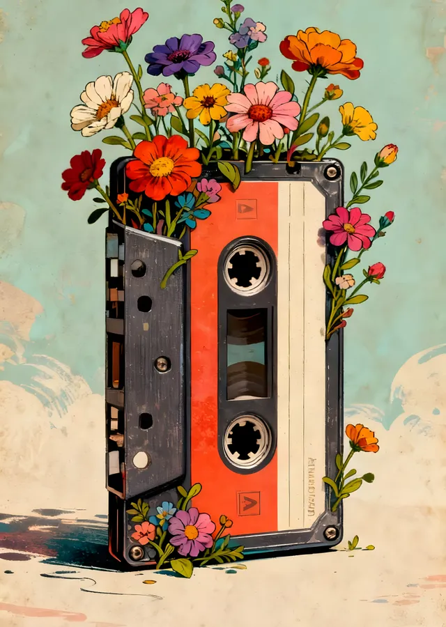 Çiçekli Kaset metal tablo