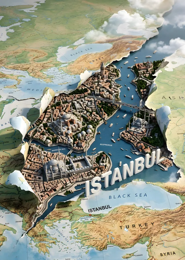 İstanbul: Tarihi Yarımada ve Boğaz Manzarası metal tablo