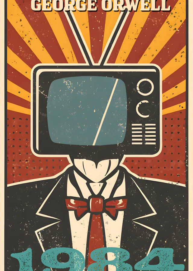 George Orwell 1984 - Televizyon Başlı Figür metal tablo