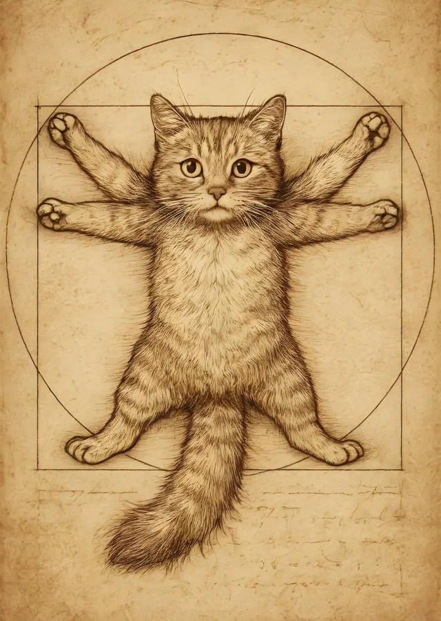 Vitruvius Kedisi metal tablo