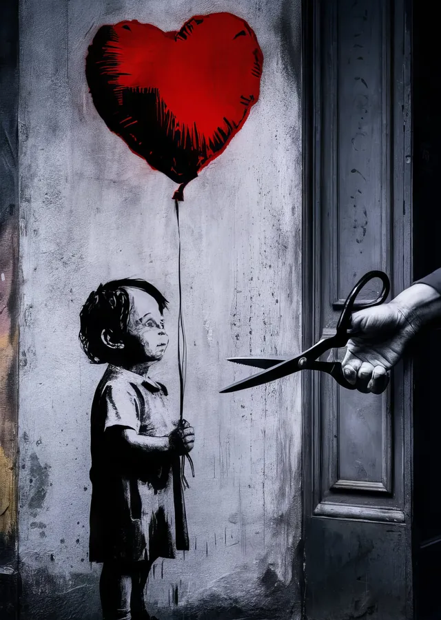 Kız ve Kırmızı Balon - Banksy metal tablo