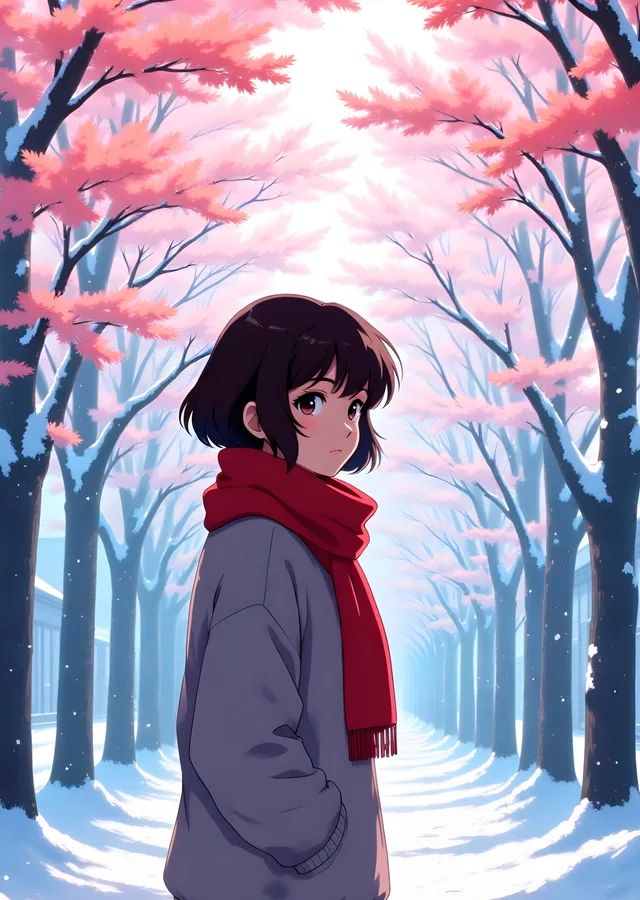 Karlı Anime Kız Portresi metal tablo