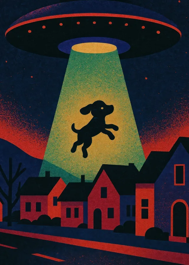 UFO Köpeği Kaçırıyor metal tablo