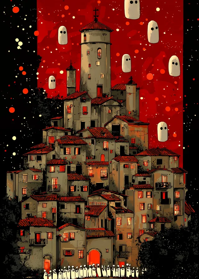 Spooky Village metal tablo