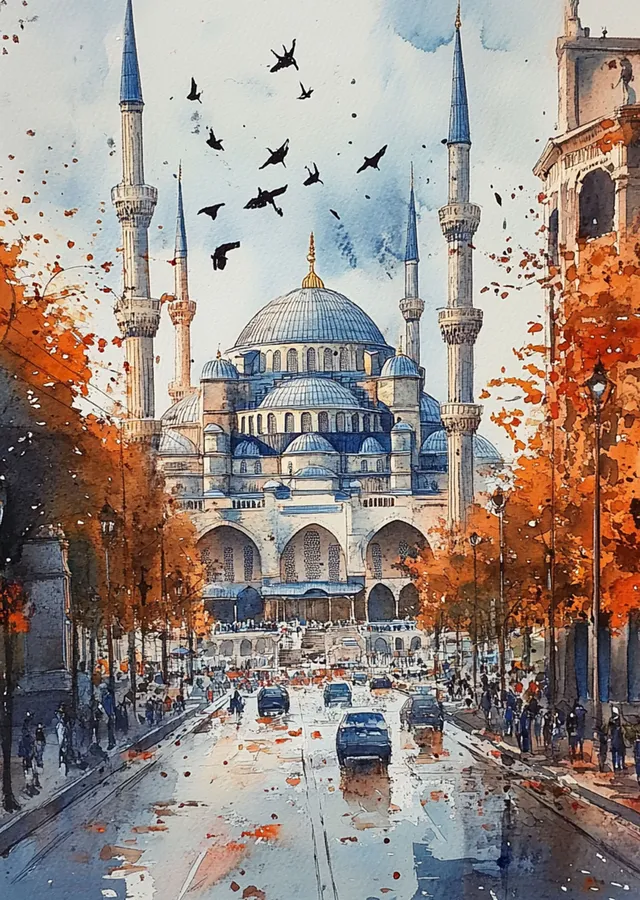Sultanahmet Camii: Sonbahar Yağmurunda İkonik Manzara metal tablo