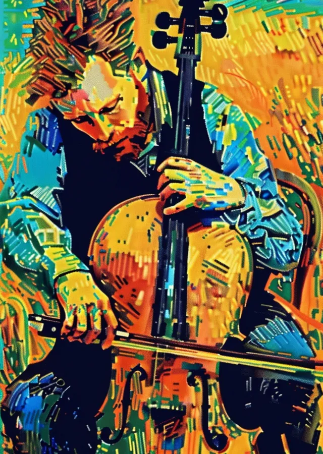 Van Gogh Tarzı Çellist metal tablo