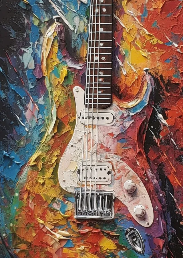 Renkli Elektrik Gitar Sanatı metal tablo
