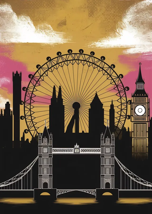 Londra Manzarası: Tower Bridge ve Big Ben metal tablo