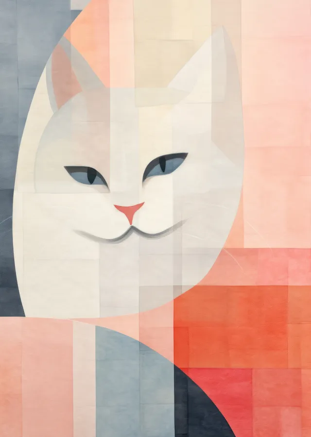 Minimalist Beyaz Kedi Portresi metal tablo