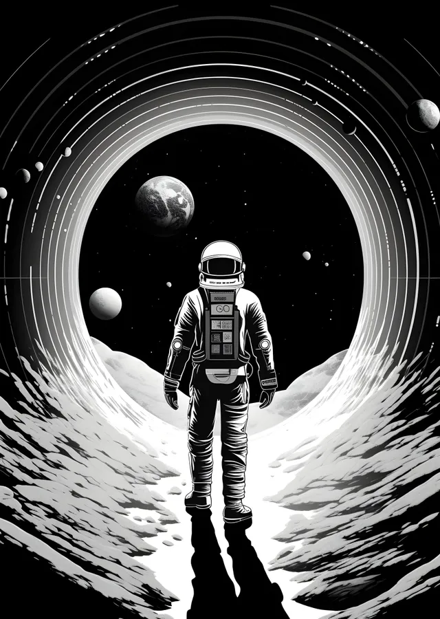 Siyah & Beyaz Astronot - Uzayda Yalnız metal tablo