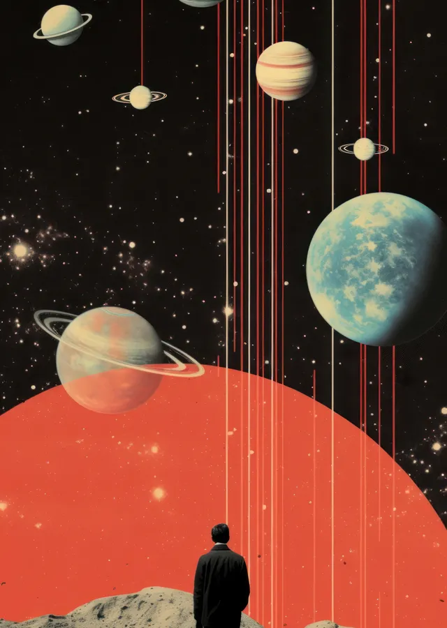 Turuncu ve Siyah Yıldızlı Kozmik Planetler metal tablo