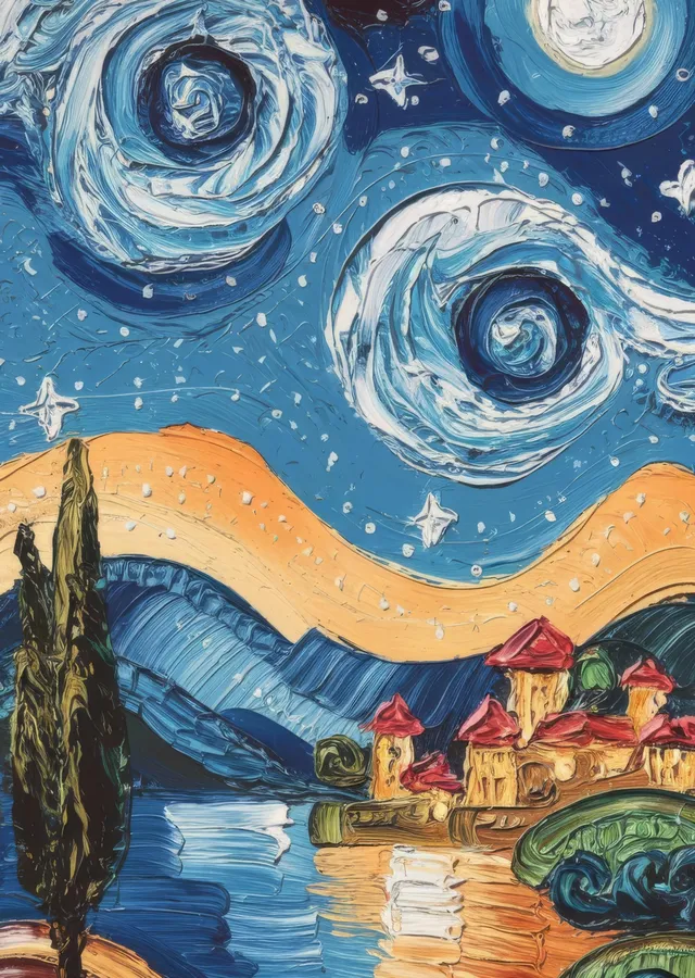 Van Gogh'un Yıldızlı Gece Manzarası metal tablo