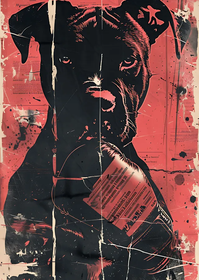 Kırmızı Zeminli Siyah Köpek metal tablo