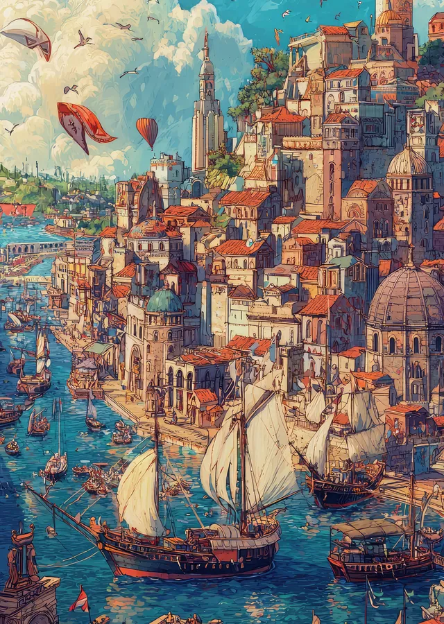 Renkli Kanal Şehir Manzarası metal tablo