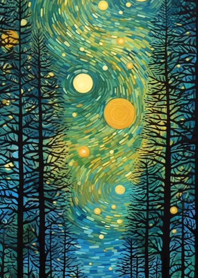 Van Gogh Yıldızlı Gece Ormanı metal tablo