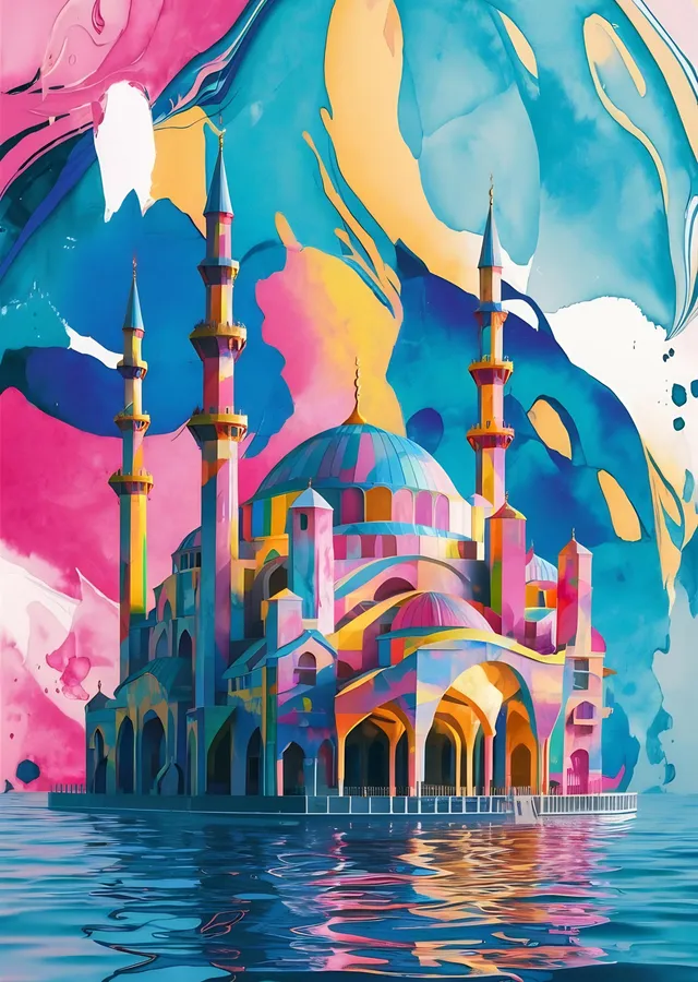 Renkli Camii Sanat Eseri metal tablo