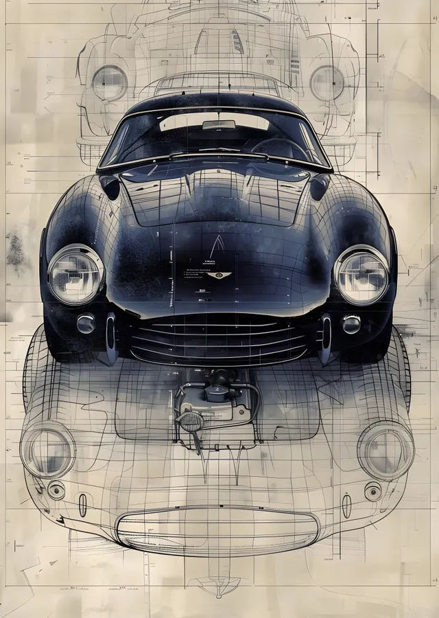 Aston Martin Teknik Çizim metal tablo