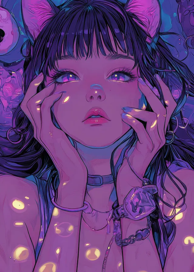 Cyberpunk Kız: Neon Dünyada metal tablo